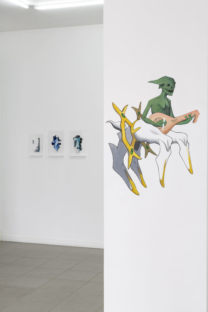 Danse macabre “Dance of death”, 2019, wall painting, 68x54 cm, Petrichor, installation view at The Gallery Apart Rome (ground floor), 2019, ph. Giorgio Benni