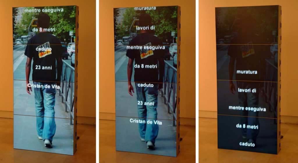 Ai caduti di oggi, 2004-2008, video-installation, cm 209,2x92,6x100