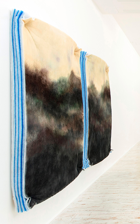 Scape, 2015, oil and spray paint on polyester filter, 200x150 cm each
