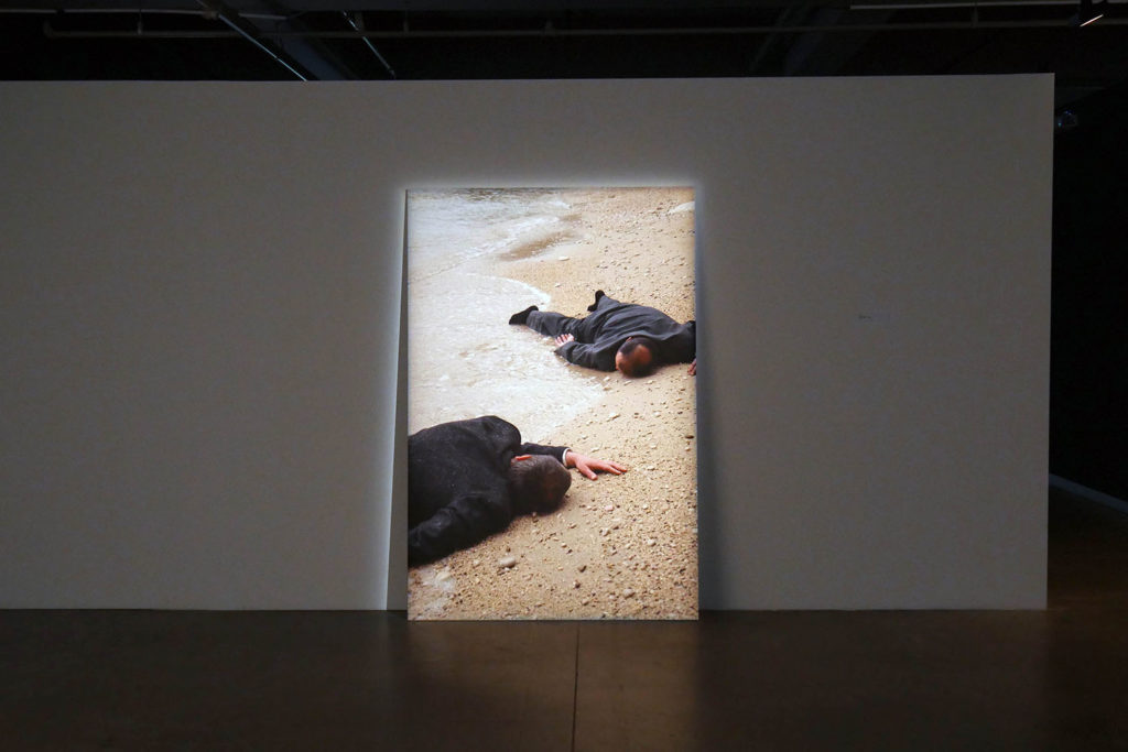 Oliver Ressler, “Stranded”, digital print, 2015 (Installation view: “Who Throws Whom Overboard?”, SALT Galata, Istanbul, 2016; photo: O. Ressler)